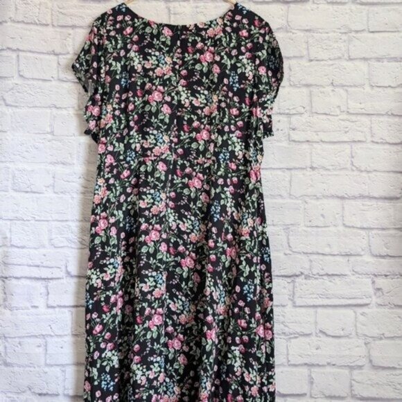 Lanz of Salzburg Floral Elegance Dress XL Black Pink Cottagecore Knee Length - Picture 5 of 8
